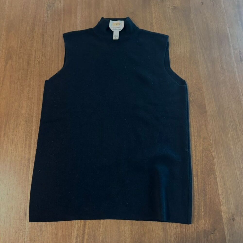 Vintage Talbots 100% Merino Wool Black Sleeveless Mock Neck Sweater S Italy
